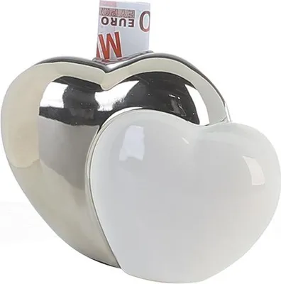 Produktbild von Gilde Spardose, Herz, "Hearts", Keramik, weiß, silberfarben, VE 4, B. 15 cm, H. 13 cm 15731 4001250369592