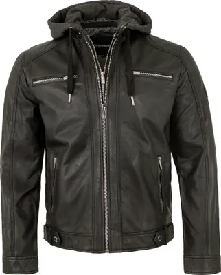 Produktbild von Bruno Banani - Herren Lederjacke Kapuze Lammnappa schwarz : 58