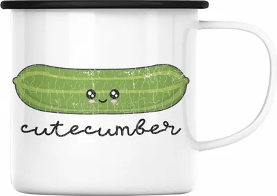 Produktbild von Trendation - Lustige Emaille Tasse mit Spruch Cutecumber Süße Grafik Geschenk für Freundin Freund Liebe Valentinstag (Schwarz)