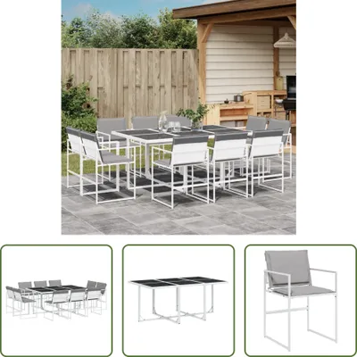 Produktbild von The Living Store 11-tlg. Garten-Essgruppe mit Kissen Weiß Textilene
