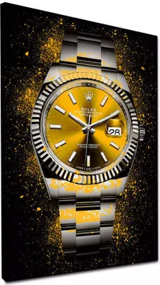 Produktbild von Uhr Gold Pop Art Wandbild Leinwandbild Kunstdruck XXL Deko: 60x90x4cm