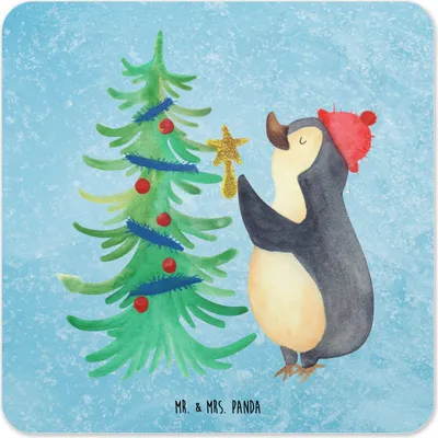 Produktbild von Mr. & Mrs. Panda Untersetzer für Gläser Pinguin Weihnachtsbaum 6er Set - Eisblau - Geschenk, Weihnachten, Getränke-Untersetzer, Tischuntersetzer, Glas-Untersetzer, Winter
