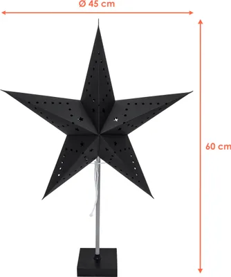 Produktbild von 3.03 Papierstern Leuchte auf Fuß für Glühbirne E14 - ca. 60 cm - LED Stern in schwarz