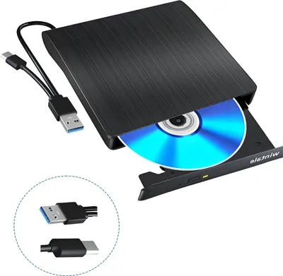 Productafbeelding van Externe Blu-ray Drive - Draagbare DVD Brander - Films Kijken - Dubbele USB C Poort - 358 gram - Zwart
