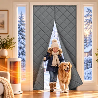 Zdjęcie produktu dla Magnetyczna kurtyna termoizolacyjna Termiczna kurtyna drzwiowa Ochrona przed zimnem 100x210cm Magnetyczna kurtyna drzwiowa Szeroka taśma na rzep Zagęszczona wiatroodporna kurtyna termiczna Szary