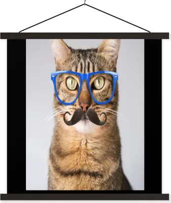 Produktbild von MuchoWow® Textilposter Katze - Brille - Schnauzbart - Hipster 40x30 cm mit schwarzem Rahmen - Dekorationen