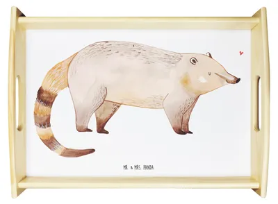 Produktbild von Mr. & Mrs. Panda Tablett Nasenbaer - Weiß - Geschenk, Lustige Sprüche, Bär, serviertablett holz, Sofa, zum servieren, Nasenbär, Rüsselbär, Nasenbären, Servier