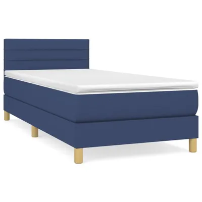 Image de vidaXL Lit boxspring avec matelas bleu 100x200 cm Tissu