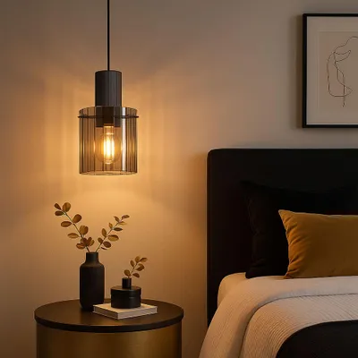 Produktbild von LED Pendelleuchte, Hängelampe, Glas rauchfarben, H 120 cm