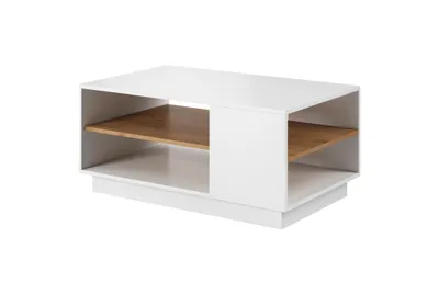 Produktbild von Couchtisch für Wohnzimmer mit Regal, weiß / Eiche Craft Gold, 100 x 60 x 45,5 cm