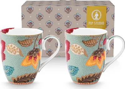 Produktbild von PIP STUDIO Blooming Tales Fantasy Blue Henkelbecher Large 0,54l Set2