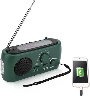 Zdjęcie produktu dla Radio awaryjne Unyqoos® z korbką ręczną, wyposażone w lampę LED, funkcją ładowania solarnym i przez USB, oraz zasilacz awaryjny DC 5V – przenośne radio outdoorowe do użytku podczas wypraw i w sytuacjach awaryjnych