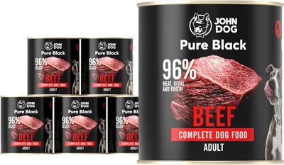 Produktbild von John Dog Hundenassfutter Pure Black Rind - Premium Getreidefreies Hundefutter mit 96% Fleisch - Monoprotein Nassfutter für ausgewachsene Hunde 6 x 800g