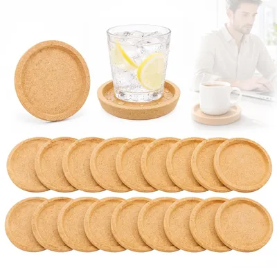 Zdjęcie produktu dla Zestaw 20 okrągłych podstawek korkowych, średnica 10 cm