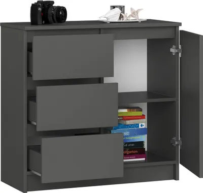 Immagine prodotto di BDW, cassettiera, 3 cassetti, 1 anta, armadio, credenza, grigio