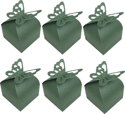 Produktbild von 50 Stück Bonbonpapierboxen, Geschenkboxen für Hochzeiten, Taufen, Geburtstagsfeiern und Dekorationen (Schmetterling, Dunkelgrün)