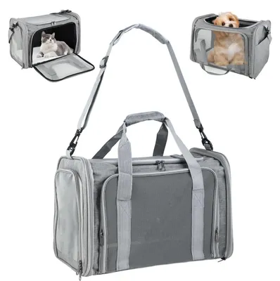 Image de Sac de transport pliable pour animaux de compagnie, adapté aux chats et aux chiens, respirant, de couleur grise, dimensions : 45 x 30 x 30 cm