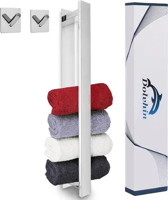 Obrázek produktu pro Uniqoos® samolepicý držák na ručníky, 41 cm – nerezová ocel (SUS304), leštěný, bez nutnosti vrtání, včetně 2 samolepicích háčků, držák na ručníky do koupelny a kuchyně