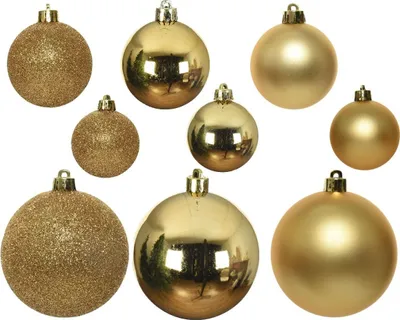 Produktbild von Weihnachtskugeln Kunststoff Mix 4-6cm 30er Set - Hellgold