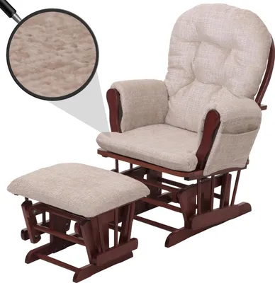 Obrázek produktu pro Relaxační křeslo HWC-C76, houpací křeslo s taburetem látka žinylka (465 g/m²) Oeko-Tex  krémová, tmavý rám
