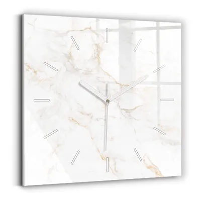Produktbild von Wallfluent Wanduhr – Stilles Quarzuhrwerk - Uhr Dekoration Wohnzimmer Schlafzimmer Küche - Zifferblatt mit Striche - weiße Zeiger - 30x30 cm - Eleganter Marmor