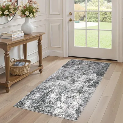 Productafbeelding van Vloerkleed 80 x 150 cm, grijs, kort polyester, antislip, voor woonkamer
