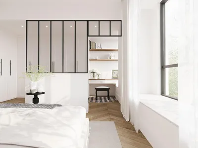 Produktbild von Industrieglaswand mit Oberlicht aus pulverbeschichtetem Aluminium - B 150 x H 130 + B 83 x H 40 cm - Schwarz - BAYVIEW