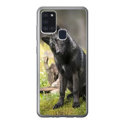 Produktbild von MuchoWow® Handyhülle Schutzhülle Hülle für Samsung Galaxy A21s Wolf - Schwarz - Gras Silikon Softcase Handy Hülle - Hartschale