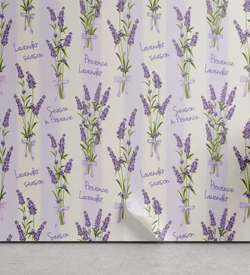 Produktbild von ABAKUHAUS Lavendel abziehbare & klebbare Tapete für Zuhause, Streifen und Blumen, selbstklebendes Wohnzimmer Küchenakzent, 33 cm x 180 cm, Lila