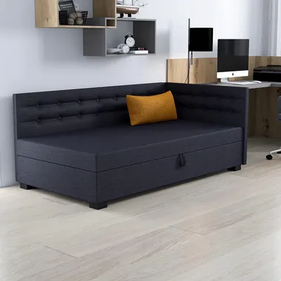 Produktbild von TAPCZANY24 - Boxspringbett Olaf+ 113x198x38 cm mit Schaumstoff Matratze, Bett mit Matratze, Polsterbett mit Bettkasten, Gepolstertes Einzel Bett, Schlafsofa - Graphit
