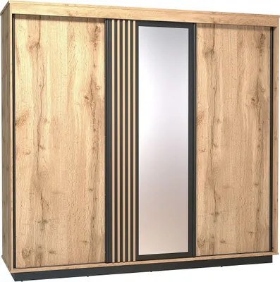 Produktbild von Kleiderschrank Lamelo LA19 Schrank 3 türiger Schwebetürenschrank mit 2 Kleiderstangem Schalfzimmerschrank