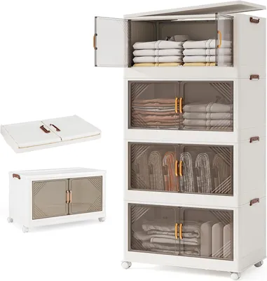 Obrázok produktu pre KOMFOTTEU skladací box, stohovateľný kontajner so 4 kolieskami, plastová skladacia veža s vekom (284 l, 65 x 39 x 142 cm)