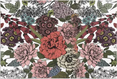 Produktbild von Pastellfarbene Blumen auf einer Vintage-Wiese – Vinylteppich – 80x120 cm – Outdoor Teppich – Terrasse – Wetterfest – Modern