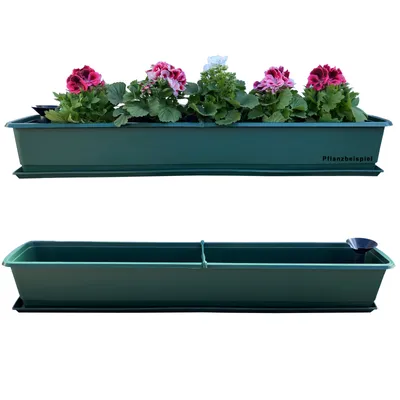 Produktbild von Blumenkasten Balkonkasten Pflanzkasten Grün mit Bewässerungssystem und Balkonkasten Untersetzer 100cm