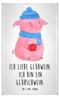 Produktbild von Mr. & Mrs. Panda Gästehandtuch Schwein Glühwein - Weiß - Geschenk, Weihnachtsmarkt, Weihnachten, 30x50, handtuch gäste wc, Glühschwein, Frotteetuch, Gästetuch, Punsch
