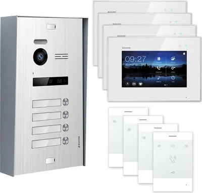 Produktbild von BALTER EVO Aufputz Silber 7" Monitor Weiß + Talk Video Türsprechanlage Set 4 Familienhaus