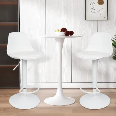 Produktbild von Barhocker 2er Set Gepolsterter Drehhocker Tresenhocker höhenverstellbar Küchenstühle PolyurethanSitzhocker +Kunststoff Rückenlehne Höhenverstellbar (Weiß)
