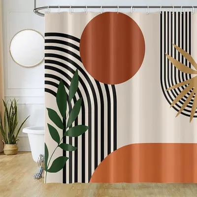 Produktbild von Duschvorhang – 180 x 200 cm – Orange – Wasserdicht – Waschbar – Polyester – 12 Haken