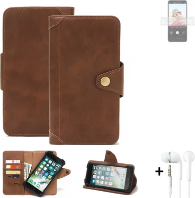 Produktbild von K-S-Trade Handyhülle + Kopfhörer für Blackview A52 Schutz Hülle Walletcase Bookstyle Tasche Case Handytasche Wallet Flipcase Cover PolyurethanBraun (1x)