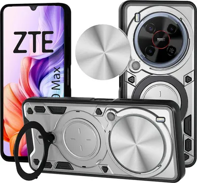 Produktbild von Outdoor Panzer Hülle für ZTE Blade V70 Max Handyhülle mit Slide Kameraschutz Ringhalter Bumper in Silber
