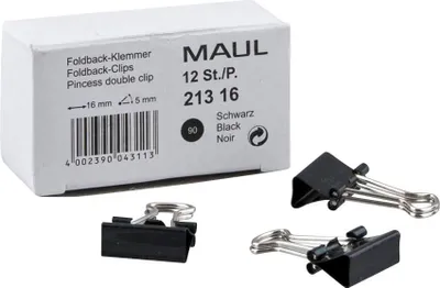 Obrázek produktu pro MAUL Sklopné svorky z pružinové oceli, kovové, 12 kusů, 15 mm, černé