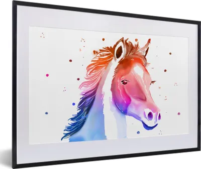 Produktbild von MuchoWow® MuchoWow® Gerahmtes Poster Pferd - Rosa - Lila - Mädchen - Kinder - Mädchen 60x40 cm - Poster mit zchwarzem Bilderrahmen - Schlafzimmer - Plakat in Rahmen - Drucken