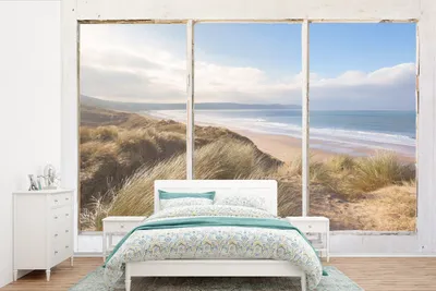 Produktbild von MuchoWow® Fototapete für Wohnzimmer oder Schlafzimmer Wandtapete Vinyl Motivtapete Aussicht - Strand - Meer - 450x300 cm - Gemusterte