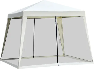 Produktbild von Outsunny Gartenpavillon Pavillon Festzelt Partyzelt wetterfest Zelt mit Moskitonetz Metall + Polyester Cremeweiß 3 x 3 m
