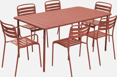 Produktbild von sweeek - Gartentisch aus Stahl 2 Sessel und 4 Stühle - Terrakotta