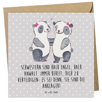 Produktbild von Mr. & Mrs. Panda Glückwunschkarte Schwesternwunder - Grau Pastell - Geschenk, geschwisterstreit, liebevoll, Grußkarte, Familiengeschenk, faltkarte, Klappkarte, Liebe