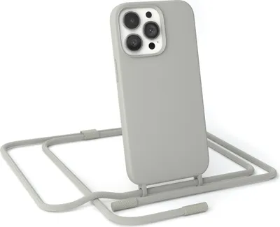 Produktbild von EAZY CASE Handykette Silikon Premium kompatibel mit Apple iPhone 13 Pro Handyhülle mit Umhängeband, Handykordel mit Schutzhülle, Silikonhülle, Hülle mit Band, Kette für Smartphone, Taupe