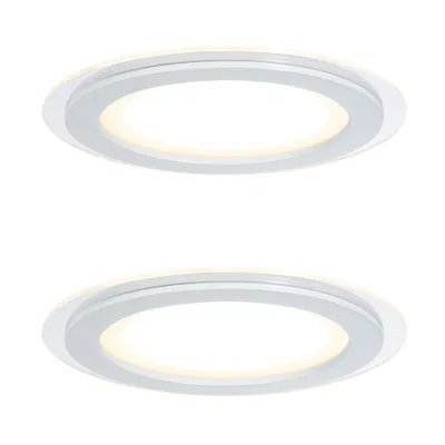 Image de Lot de 2 spots encastrables Paulmann Premium DecoDot, modèle rond, LED, 2 x 7,5W, 18VA, diamètre 160mm, verre/métal transparent/blanc