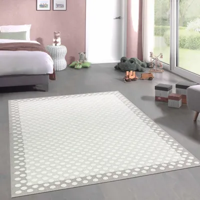 Immagine prodotto di Tappeto per la camera dei bambini a pois morbido effetto 3d grigio crema dimensioni - 120 x 170 cm