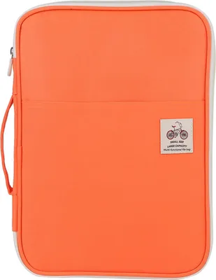 Imagen del producto de Funda para documentos A4, carpeta con cremallera en color naranja, de 35x25x3 cm, ideal para archivadores y portátiles, organizador para uso profesional